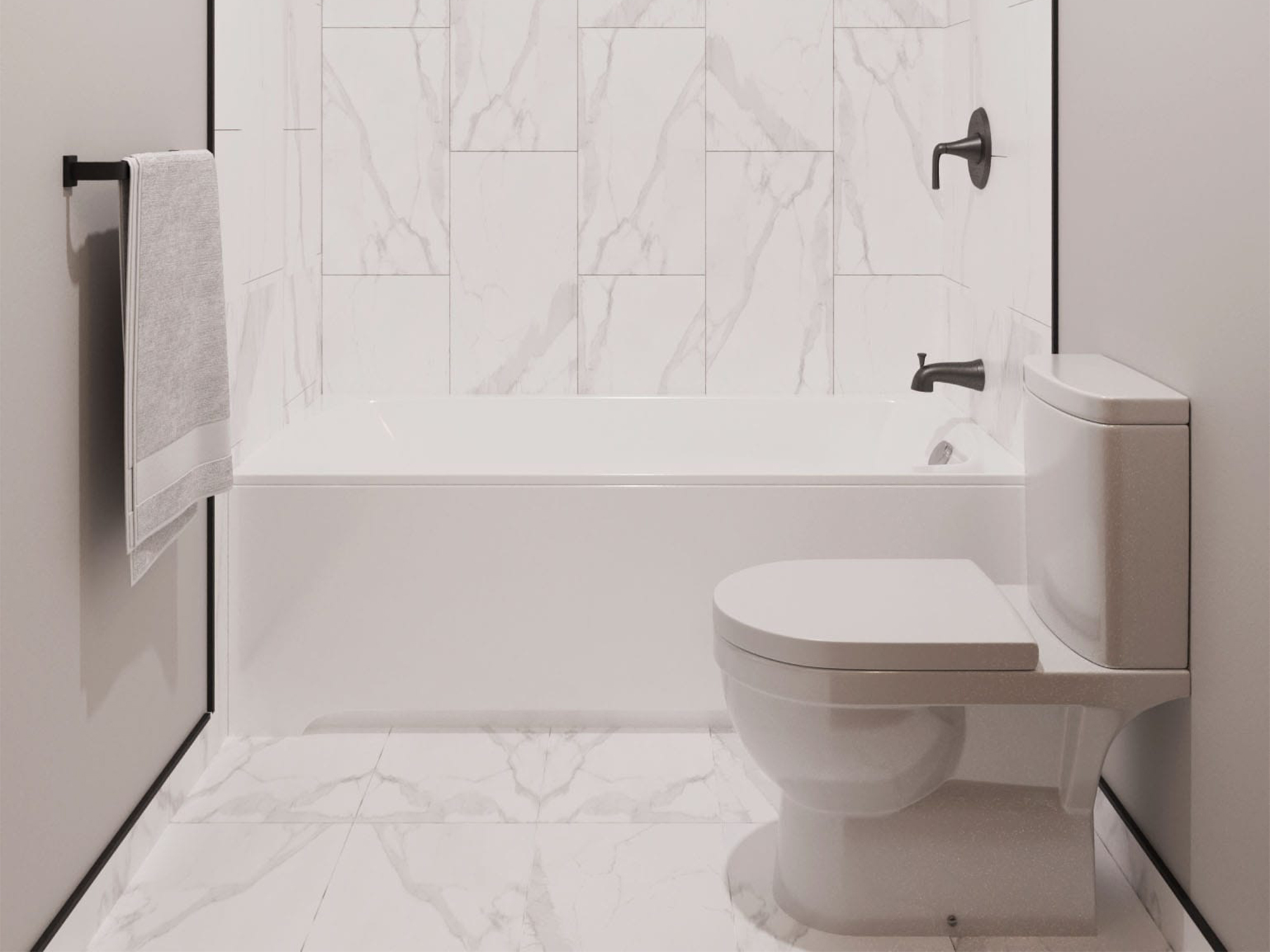 Modern bathroom with white floor tiles and brown bathroom sink
